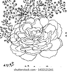 Floral vector seamless pattern with black line flower. Printable seamless coloring book pages. Coloring sheets. Botanical design of wedding invitation, postcards, posters, templates, bridal card.