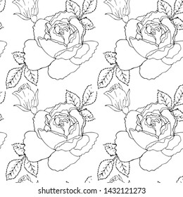 Floral vector seamless pattern with black line flower. Printable seamless coloring book pages. Coloring sheets. Botanical design of wedding invitation, postcards, posters, templates, bridal card.