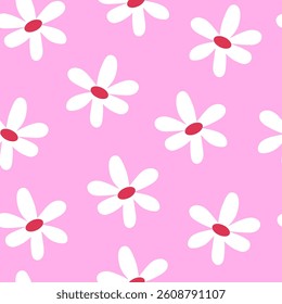 Floral vector seamless pattern. Blooming meadow background. Creative floral design. Groovy floral design with flower blossoms. Vector pattern for various surface. Creative seamless print.