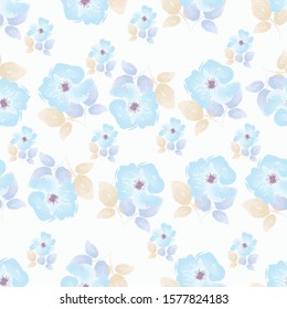 floral vector seamless pattern blue rose watercolor
