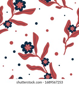 Floral vector seamless pattern. Floral botanical motifs. Illustration with flowers can be used for wallpapers, pattern fills, web page backgrounds,surface textures.