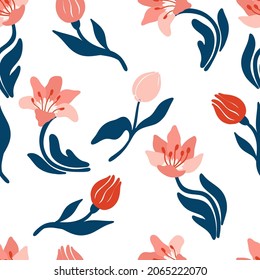 Floral vector seamless pattern. Floral botanical motifs. Illustration with flowers can be used for wallpapers, pattern fills, web page backgrounds,surface textures. Gorgeous floral arrangement