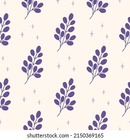 Patrón sin fisuras del vector floral. Sucursal y estrellas de fondo beige. Dibujo moderno. Impresión de tela botánica creativa, papel envolvente, diseño textil, ropa, cubierta, scrapbooking.