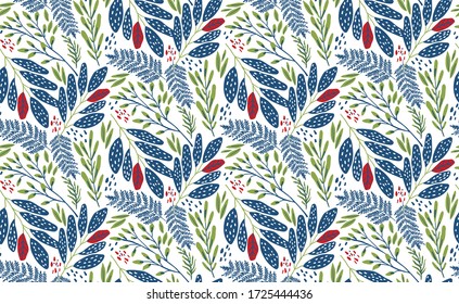 Floral vector seamless pattern with bright and summery colors. Nature inspired background design