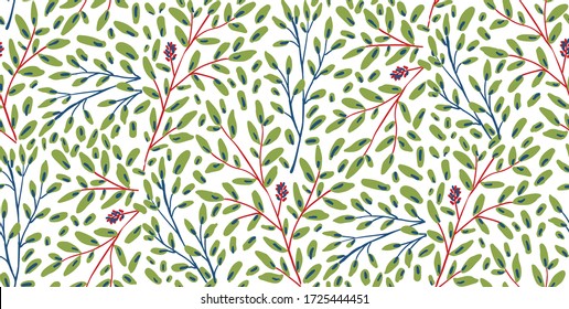 Floral vector seamless pattern with bright and summery colors. Nature inspired background design