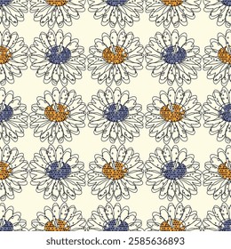 Floral vector seamless pattern with chamomile flowers. Print, background, wallpaper, design