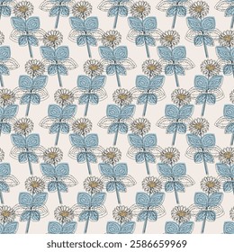 Floral vector seamless pattern with chamomile flowers. Print, background, wallpaper, design