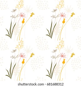 Floral vector seamless pattern with cornflowers, thistles and grasses.