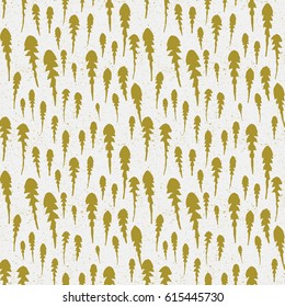 Floral vector seamless pattern with dandelions leaves. Thin delicate lines silhouettes of  plants in green on beige background .