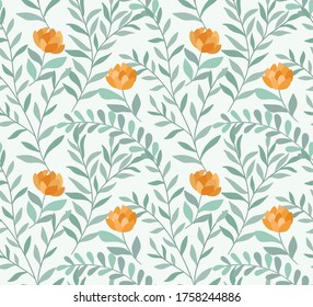 Floral vector seamless pattern. Delicate botanical wallpaper. Repeatable background with leaves.