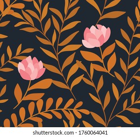 Patrón sin fisuras del vector floral. Delicado fondo de pantalla botánico. Fondo repetible con hojas.