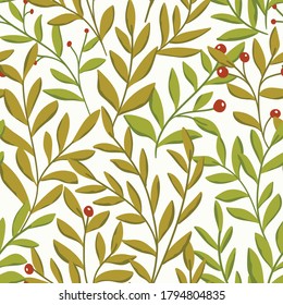 Floral vector seamless pattern. Delicate botanical wallpaper. Repeatable background with leaves.