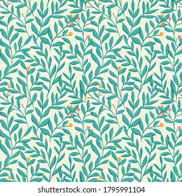 Floral vector seamless pattern. Delicate botanical wallpaper. Repeatable background with leaves.