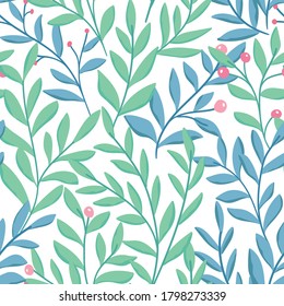 Floral vector seamless pattern. Delicate botanical wallpaper. Repeatable background with leaves.