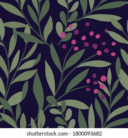 Floral vector seamless pattern. Delicate botanical wallpaper. Repeatable background with leaves.