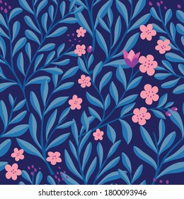 Floral vector seamless pattern. Delicate botanical wallpaper. Repeatable background with leaves.