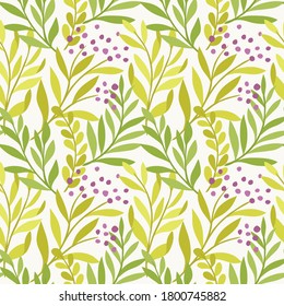 Floral vector seamless pattern. Delicate botanical wallpaper. Repeatable background with leaves.