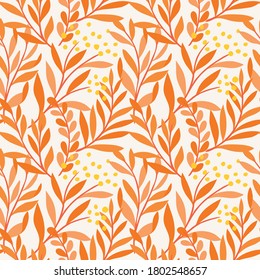 Floral vector seamless pattern. Delicate botanical wallpaper. Repeatable background with leaves.