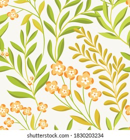 Floral vector seamless pattern. Delicate botanical wallpaper. Repeatable background with leaves.