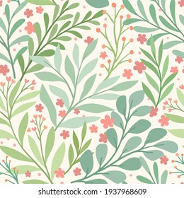 Floral vector seamless pattern. Delicate botanical wallpaper. Repeatable background with leaves.