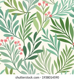 Floral vector seamless pattern. Delicate botanical wallpaper. Repeatable background with leaves.