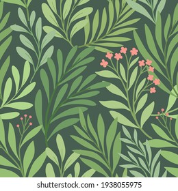 Floral vector seamless pattern. Delicate botanical wallpaper. Repeatable background with leaves.