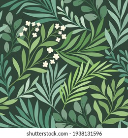 Floral vector seamless pattern. Delicate botanical wallpaper. Repeatable background with leaves.