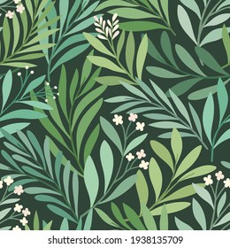 Floral vector seamless pattern. Delicate botanical wallpaper. Repeatable background with leaves.