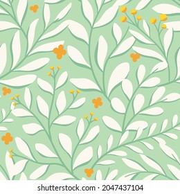 Floral vector seamless pattern. Delicate botanical wallpaper. Repeatable background with leaves.
