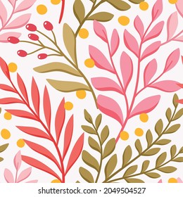 Floral vector seamless pattern. Delicate botanical wallpaper. Repeatable background with leaves and flowers
