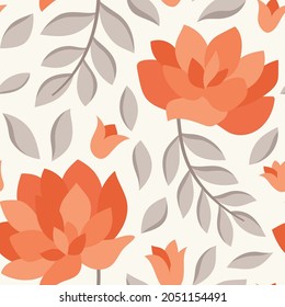 Floral vector seamless pattern. Delicate botanical wallpaper. Repeatable background with leaves.