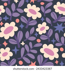 Floral vector seamless pattern. Delicate botanical wallpaper. Repeatable background with leaves.