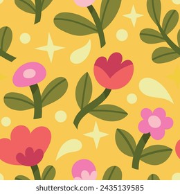 Floral vector seamless pattern. Delicate botanical wallpaper. Repeatable background with leaves and flowers