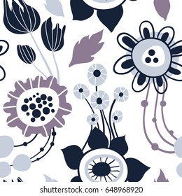 Floral vector seamless pattern with doodle style abstract flowers, spring summer background. Endless pattern for wallpaper, pattern fills, web page background, surface textures