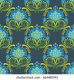 Floral vector seamless pattern in east european folkloric style
