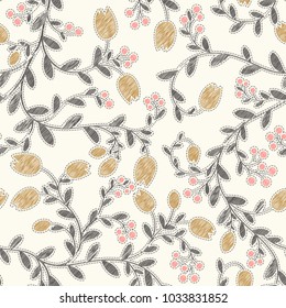 Patrón sin problemas del vector floral. Imitación del bordado, ilustración interminable. Se puede utilizar para papel tapiz, fondo de sitio web, textil, tarjetas de felicitación, invitación de boda, envoltura, portada de libro, impresión
