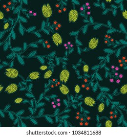 Floral Vector Seamless Pattern. Embroidery imitation, endless illustration. Can be used for wallpaper, website background, textile, greeting cards, wedding invitation, wrapping, book cover, printing