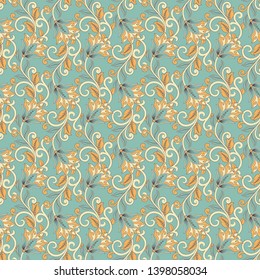 Floral vector seamless pattern. Fantastic flower, leaves. Textile bohemian print. Batik painting