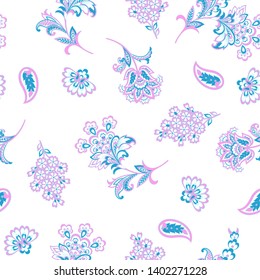 Floral vector seamless pattern. Fantastic flower, leaves. Textile print.
