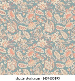 Floral vector seamless pattern. Fantastic flower, leaves. Textile bohemian print. Batik painting