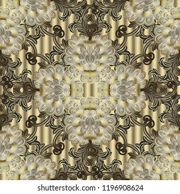 Floral vector seamless pattern. Flourish ornamental vintage 3d background. Elegance flowers, leaves, Baroque Victorian style ornaments. Ornate decorative beautiful design. Endless flowery texture