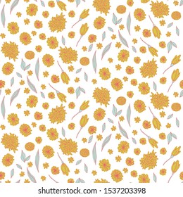 Floral vector seamless pattern with  flowers and leaves. Beautiful hand drawn flowers in  light pastel colors in vintage style.
