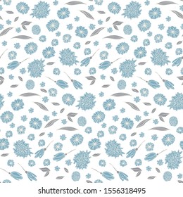 Floral vector seamless pattern with  flowers and leaves. Beautiful hand drawn flowers in  light pastel colors in vintage style.
