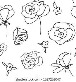 Floral vector seamless pattern with  flowers, leaves and twigs. Beautiful hand drawn bouquets in pastel colors in vintage style.