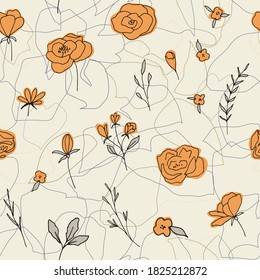 Vector floral sin fisuras con flores, bayas, hojas y ramas. Bonitos ramos pintados a mano en tonos pastel de estilo vintage.