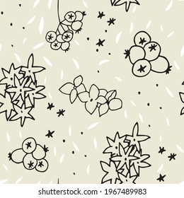 Floral vector seamless pattern with  flowers, leaves and berries. Beautiful hand drawn flowers in  light pastel colors in vintage style.