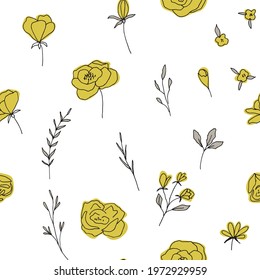 Floral vector seamless pattern with  flowers, berries, leaves and twigs. Beautiful hand drawn bouquets in pastel colors in vintage style.