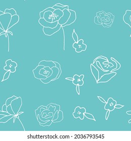 Floral vector seamless pattern with  flowers, leaves and twigs. Beautiful hand drawn bouquets in pastel colors in vintage style.