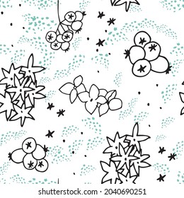 Vector floral sin fisuras con flores, hojas y bayas. Hermosas flores dibujadas a mano en tonos pastel claros con un estilo vintage.