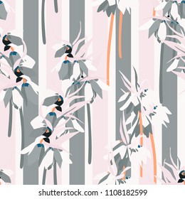 
Floral vector seamless pattern with hand drawn lilies and leaves -  Kaiser's crown flowers. 
